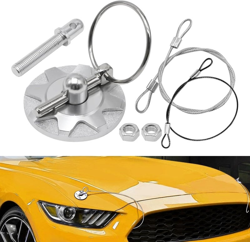 UOIENRT Aluminum Alloy Hood Pin Kit, Car Racing Lock for Universal Plate (Silver) - Image 3